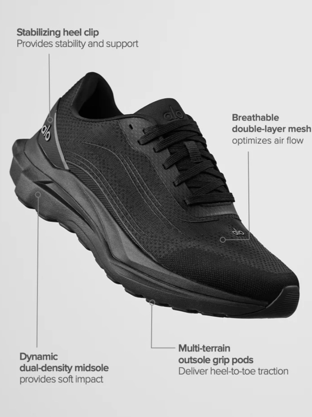 ALO Runner Sneaker, Unisex, Women's 10, Men's 8.5, Black. Worn Once